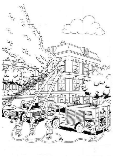 Ausmalbild Feuerwehr Brand Kostenlos zum Ausdrucken