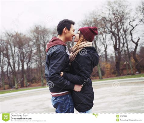 Teenage Couple About To Have A Passionate Kiss Stock Image