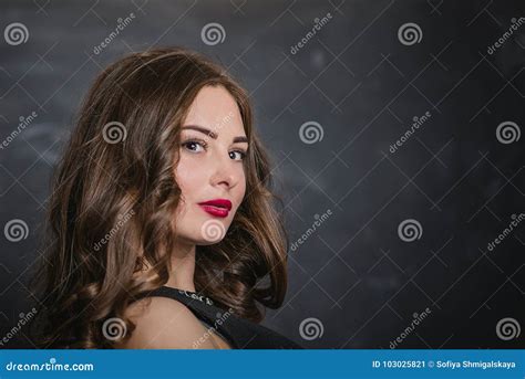 Portrait Of A Beautiful Brunette In A Retro Polka Dot Dress Stock Image Image Of Girl Elegant