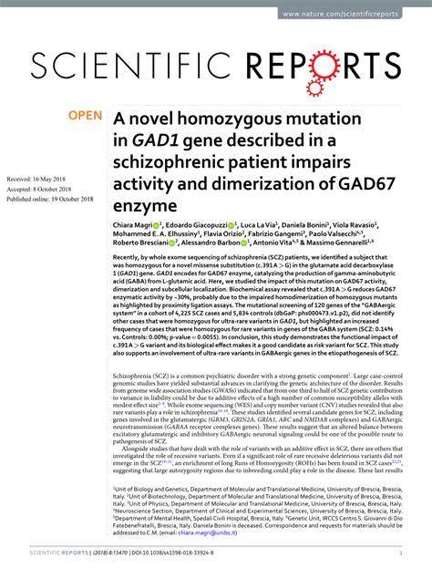 Pdf A Novel Homozygous Mutation In Gad1 Gene Described In A