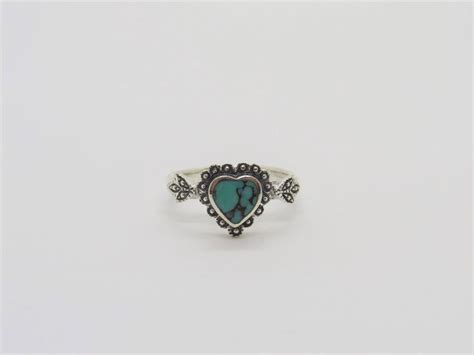 Vintage Sterling Silver Turquoise Heart Ring Size 8 Etsy Turquoise