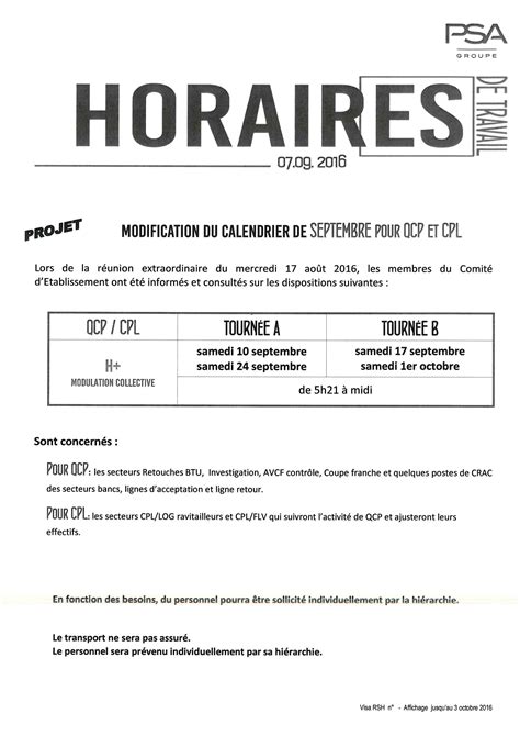 Le chef de l'entreprise doit ainsi indiquer les heures de prise et de fin de. 7/09 : Aménagement du calendrier de travail pour les ...