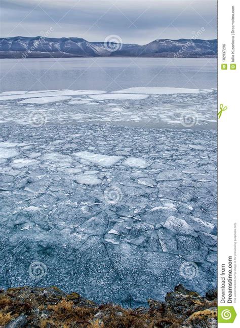 Baikal Lake And Rock In The December Cold Time Of Freeze Up Stock