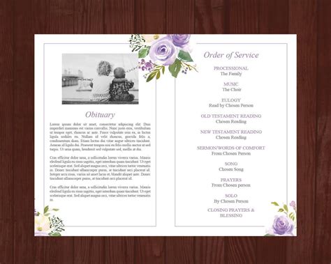 4 Page Lilac Bouquet Funeral Program Template 4 Matching Templates
