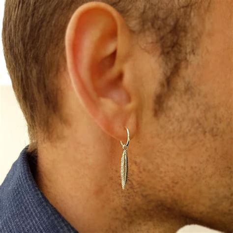 Mens Earring Single Feather Earring For Men Men S Etsy Men Earrings