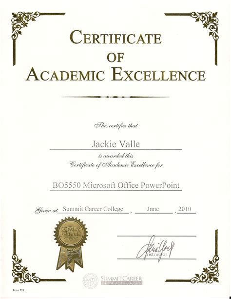 Certificate Of Academic Excellence Wording Excel Templates