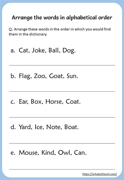 Alphabetical Order Worksheet For First Grade