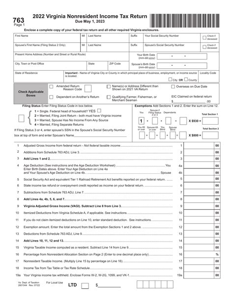 Form 763 Download Fillable Pdf Or Fill Online Virginia Nonresident
