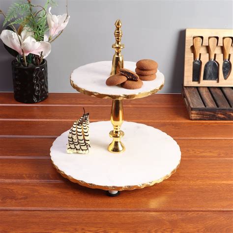 Handmade Marble Two Tier Cake Stand With Gold Finish Metal Etsy