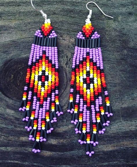 Purple Tribal Beaded Earrings Found Sultana S Daughter Native American Beadwork Patterns