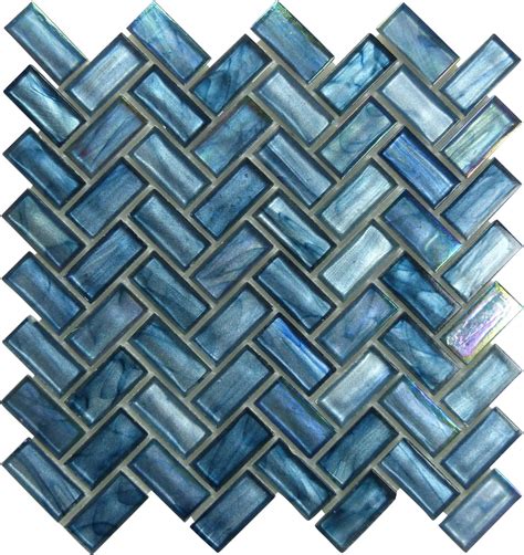 Herringbone Glass Tile Blue Herringbone Tile — Oasis Tile