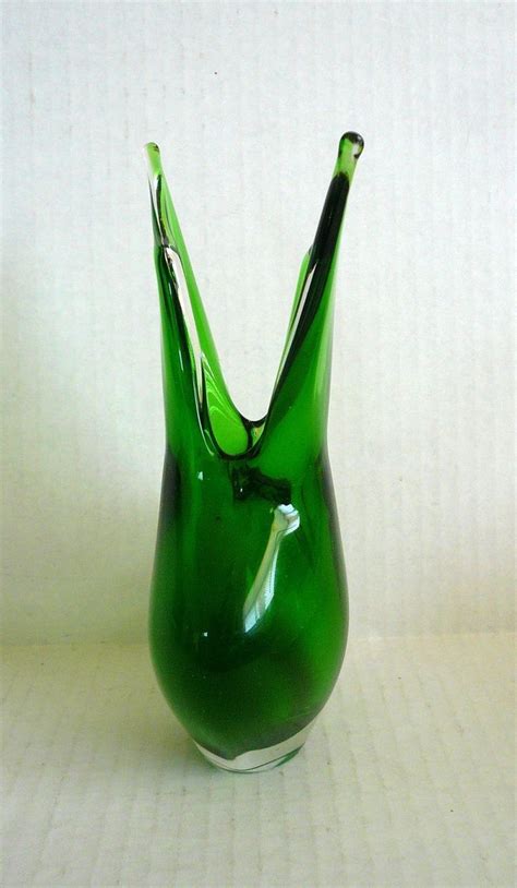 Vintage Cenedese Murano Sommerso Green Glass Vase Fancy Glasses Mid Century Art Glass Green