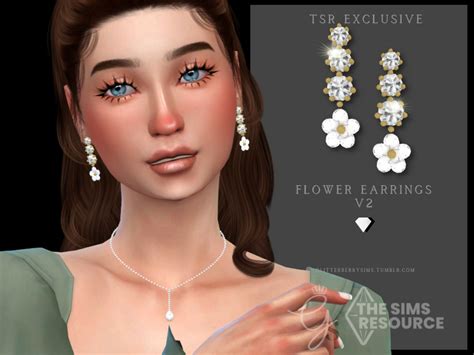 The Sims Resource Flower Earrings V2