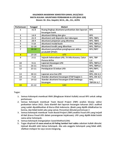 Kalender Akademik Ak Perbankan And Lpd Pdf