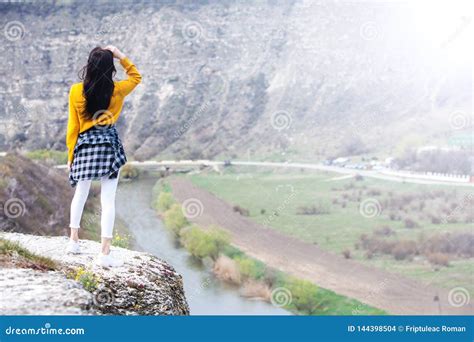 Woman Enjoying Nature Travel And Wanderlust Concept Stock Photo