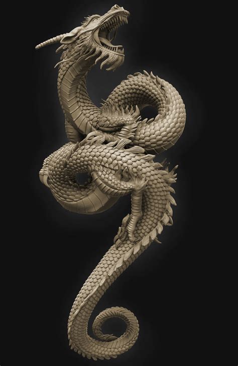 Dragons of chinese mythology have the body of a snake, the mane of a lion, antlers and four legs. Chinese Dragon model for 3D printing - ZBrushCentral