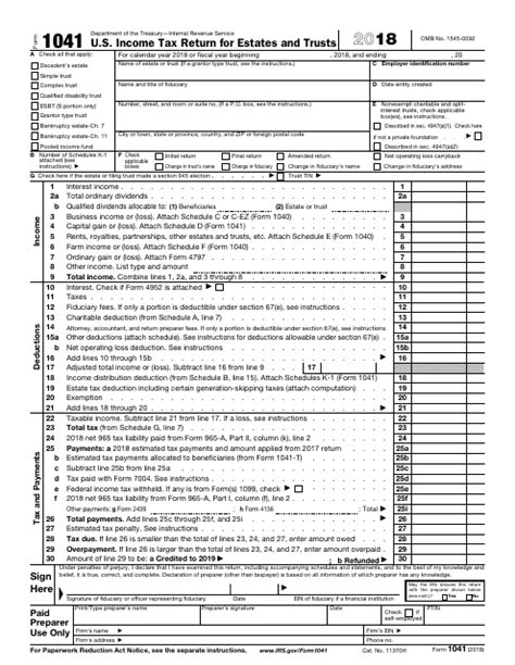 1041 Fillable Form Printable Forms Free Online