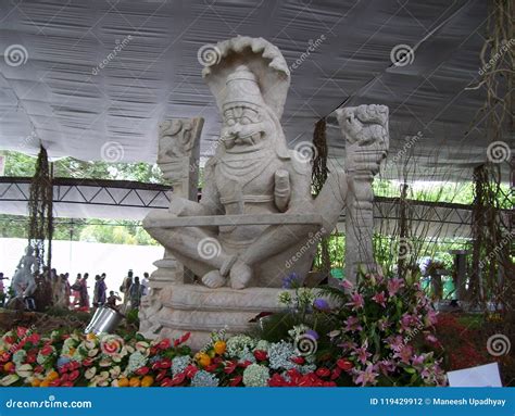 Ugra Narasimha Indian God Stone Face Statue In Badami Stock Photo