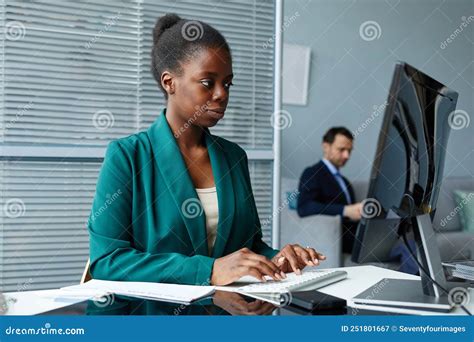 African Businesswoman Working On Computer At Office Stock Image Image