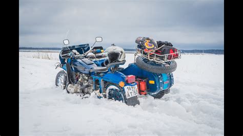 URAL with sidecar off road in deep wet snow / урал с коляской по снегу ...