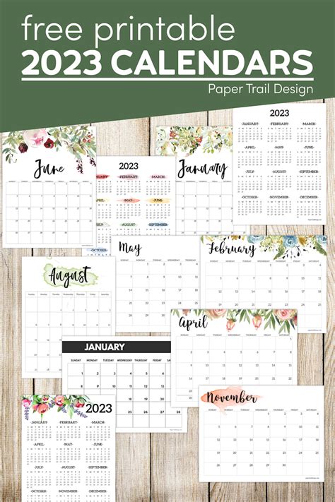 Calendar 2023 Printable One Page Paper Trail Design 2023 One Page Images