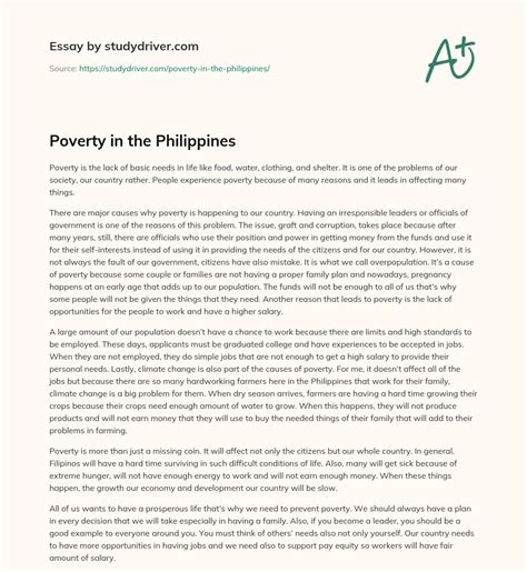 Poverty In The Philippines Free Essay Example Studydriver Com