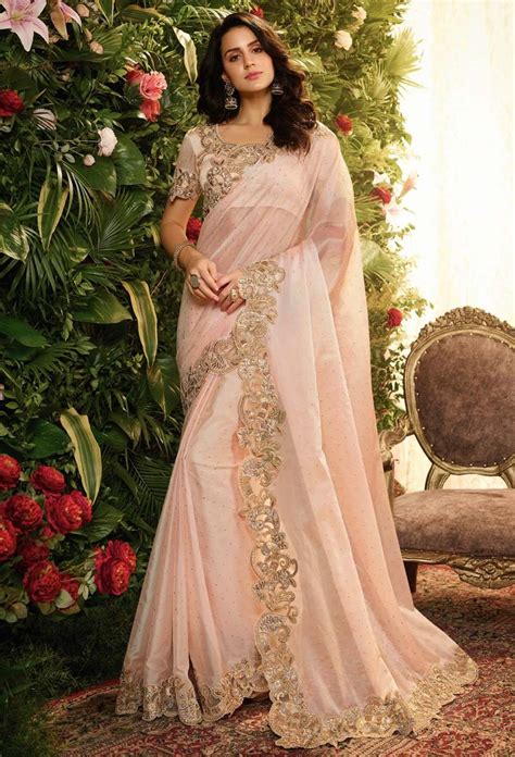 Pastel Pink Beautiful Crafted Embroidery Wedding Saree Party Wear Sarees Bridal Saree Saree