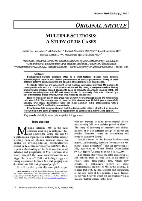 Pdf Multiple Sclerosis A Study Of 318 Cases Jamshid Lotfi