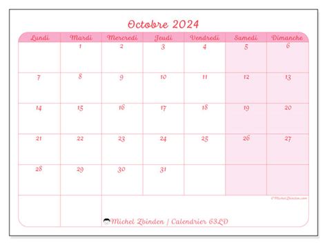 Calendrier Octobre 2024 63ld Michel Zbinden Ca