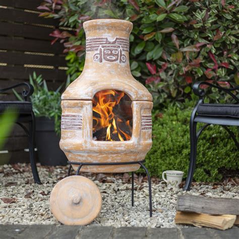 Two Piece Clay Chiminea With Grill Clay Chiminea Chiminea Patio
