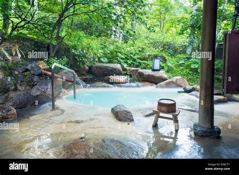 Typical Japanese Rotenburo Hotspring Onsen This Is In Shirahone Stock