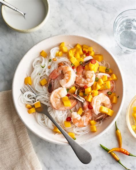 Cold Coconut Rice Noodles With Poached Shrimp Mango And Thai Chile