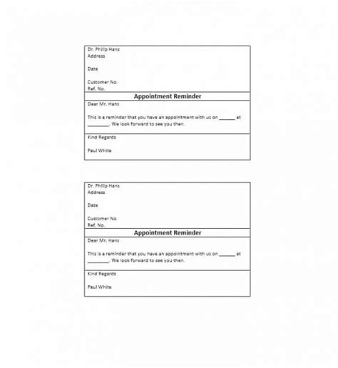 Printable Appointment Reminder Template