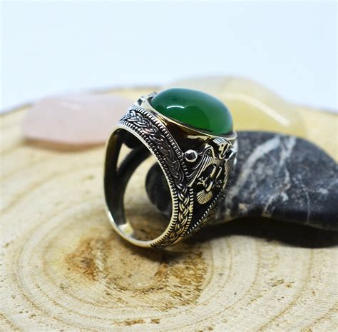 Turkish Handmade Ring Solid Sterling Silver Green Agate Etsy
