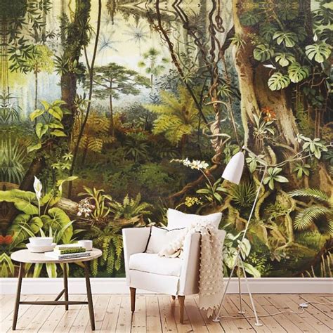 Custom Wallpaper Mural Retro Tropical Rainforest Jungle Bvm Home