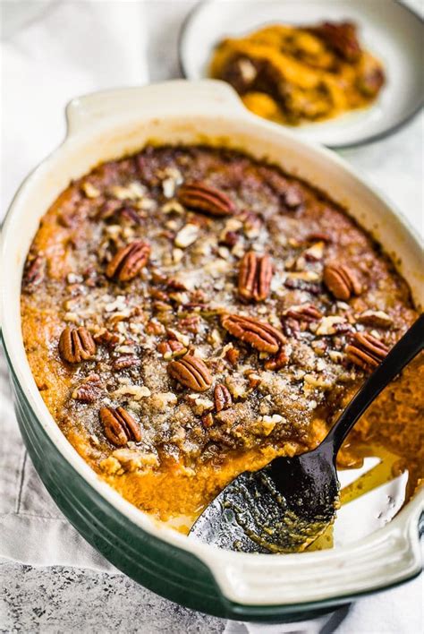 Top, bottom, and two sides. Sweet Potato Casserole with Pecan Topping {VIDEO}