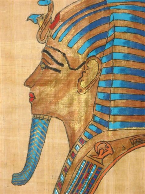 Egyptian King Tut Hand Painted Papyrus Art With Gold Highlights Framed