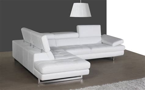 Contemporary White Leather Sectional With Curved Armrest And Stylish