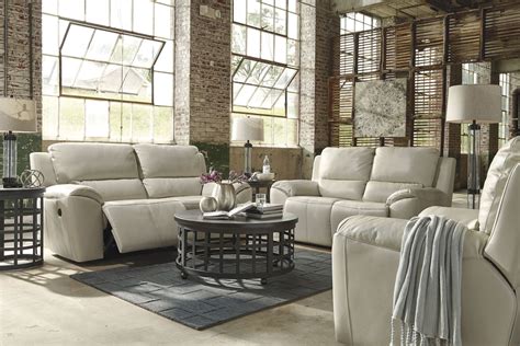What living room furniture matches my modern style? Valeton Cream Reclining Living Room Set from Ashley ...