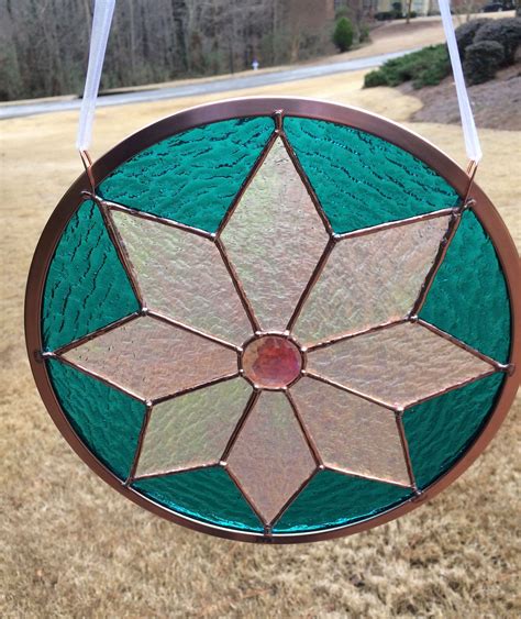 Stained Glass Star Panel Round Stained Glass Window Etsy Window Stained Glass Stars