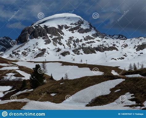 Snowy Dolomites Mountains In The Alps Italy Stock Image Image Of