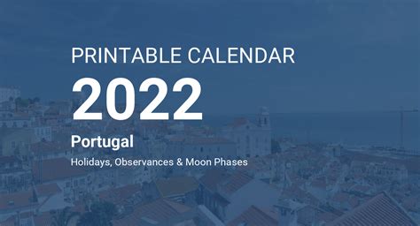 Printable Calendar 2022 For Portugal Pdf