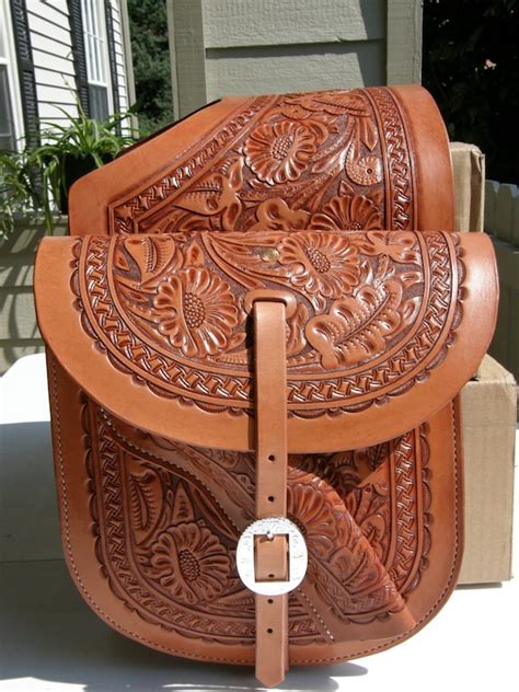 Hand Tooled Western Leather Saddle Bags By Gardnersworkshop