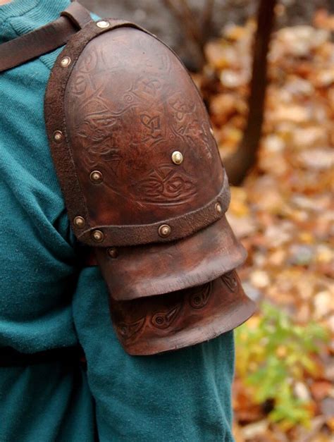 Viking Shoulder Armor Embossed Medieval Larp And Sca Leather Etsy