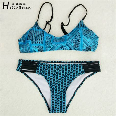 Hello Beach Sexy Bikini Brazilian Bikini 2017 Swimwear Women Print Swimsuit Biquini Padded