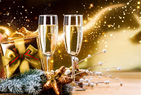 Happy New Year Champagne Glasses Decoration Wallpaper Hd