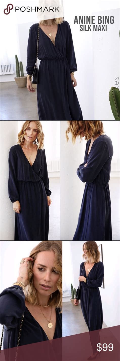 Anine Bing Silk Maxi Dress In Navy Blue Silk Maxi Dress Maxi Dress