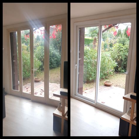 Montant 40x20mm, verre trempé de 4mm clair entre joints epdm. Pose d'une porte coulissante aluminium à Deuil la Barre