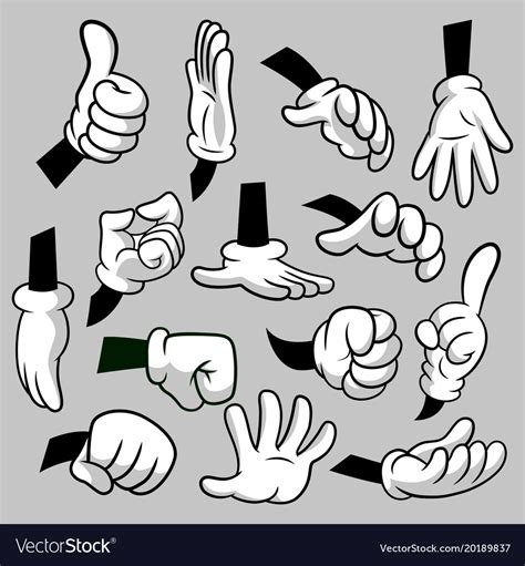 Cartoon Hands With Gloves Icon Set Isolated Vector Image
