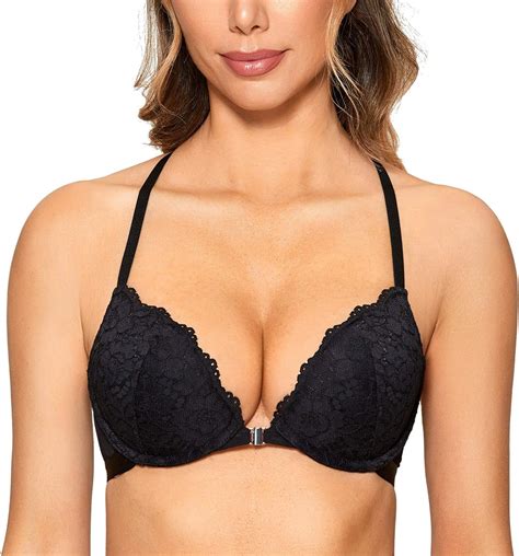 dobreva women s floral lace front closure padded push up underwire bra amazon ca clothing